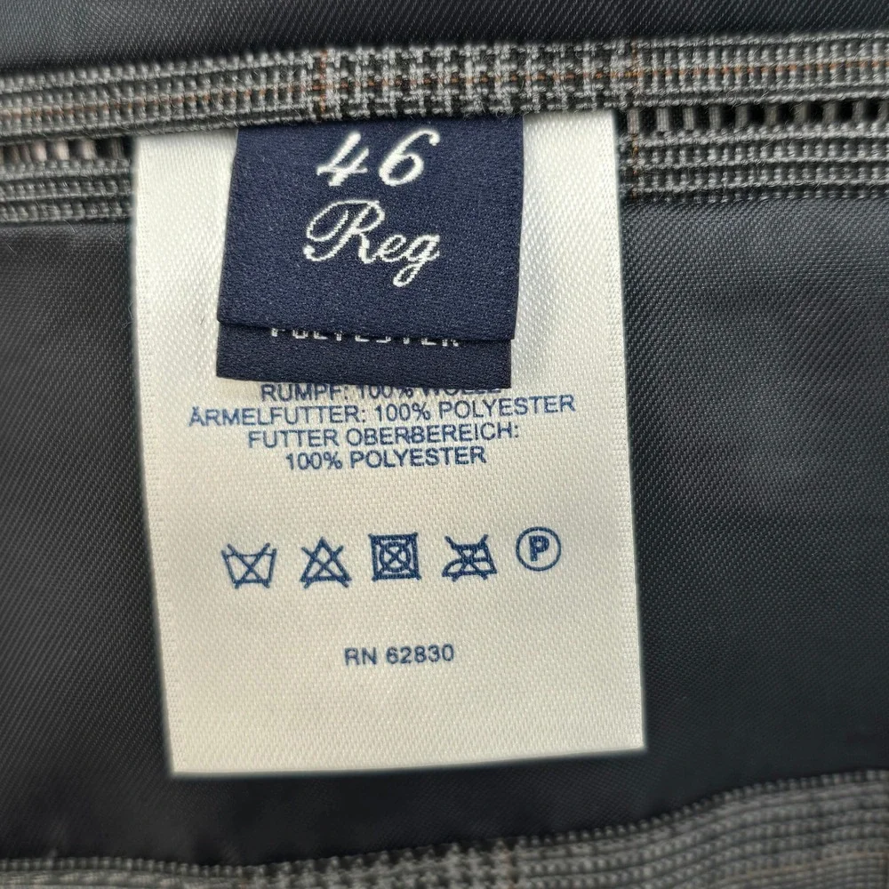 VTG Lands' End Wool Blazer Sutton Traditional Fit‎ Gray Plaid Mens 46 Reg Formal